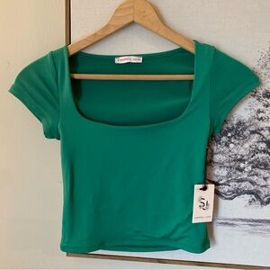Sincerely Jules Green Cap Sleeve Crop Top